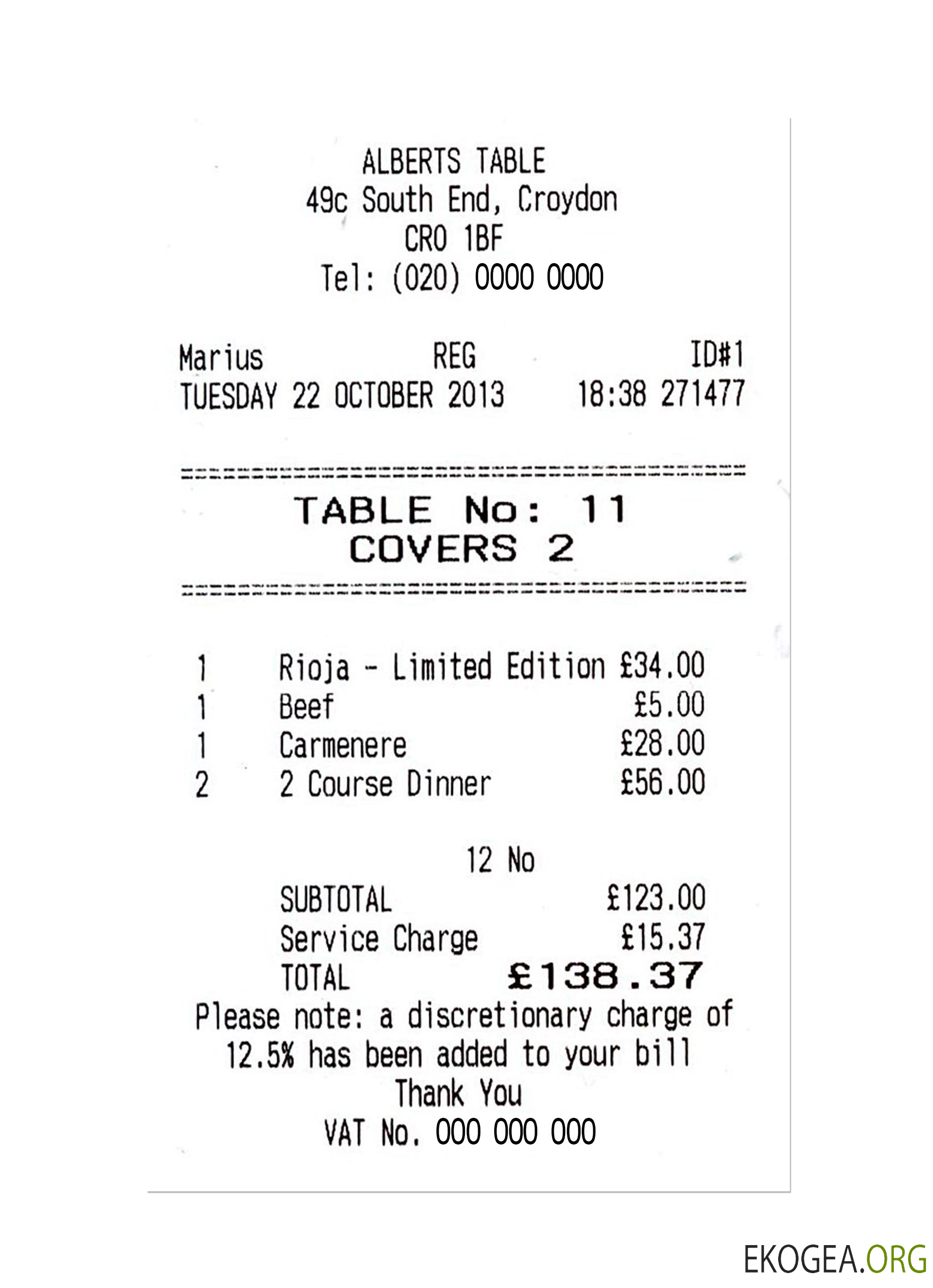 Chèque de paiement ALBERTS TABLE